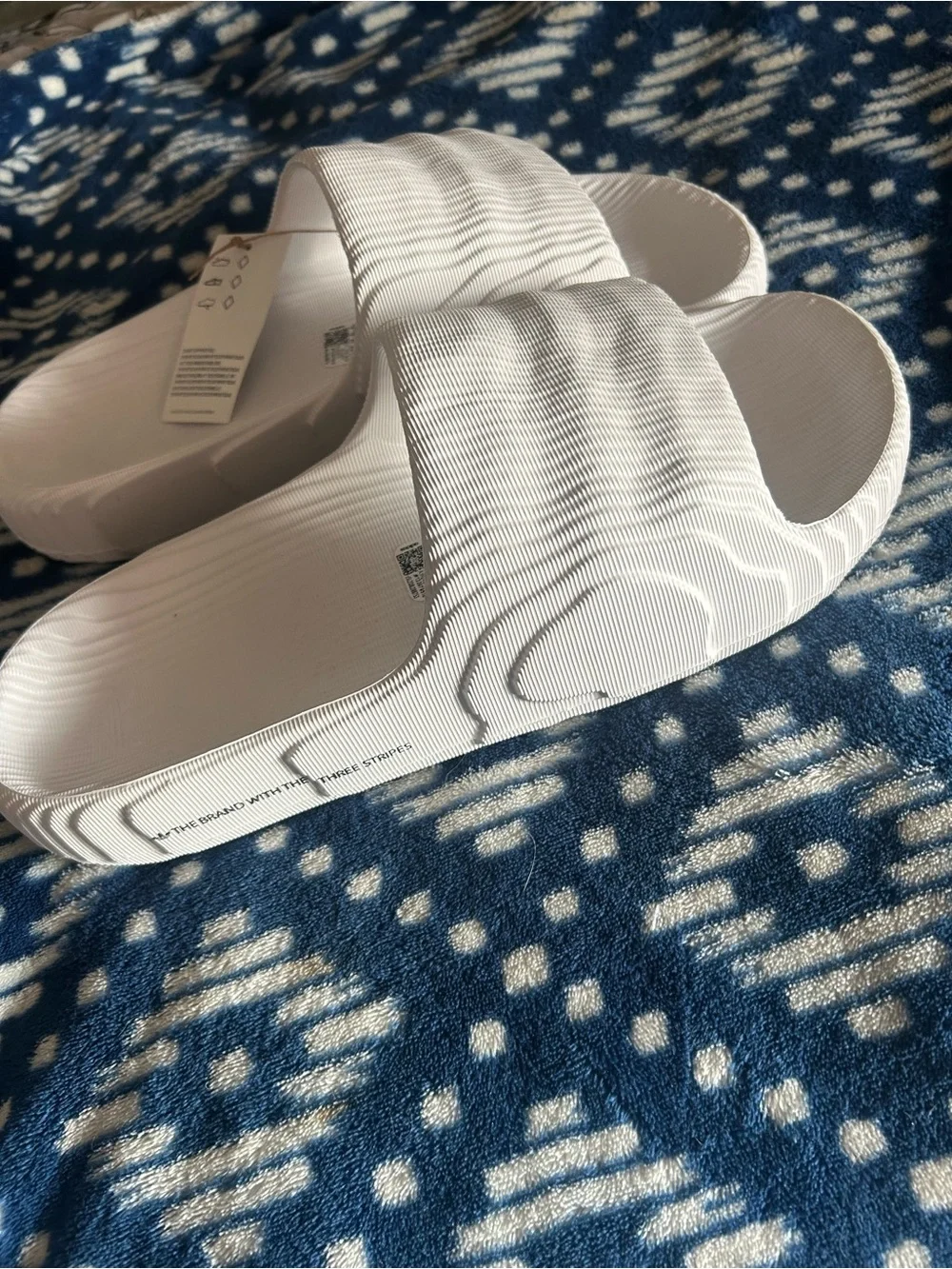 adidas White Ribbed Slide Sandals - Women's Slip-On